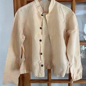 CP Shades Band Collar Linen  Boxy Top Size small